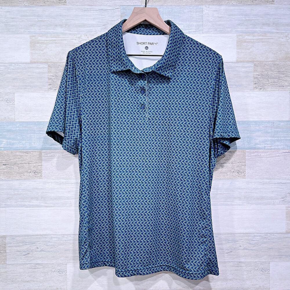 Short Par 4 World Amateur Performance Golf Polo Shirt Green Blue Womens 2XL XXL